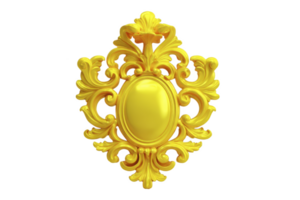 Ornate, golden decorative frame with intricate scrollwork and central oval shape, exuding elegance and luxury. design features elaborate flourishes and glossy finish png