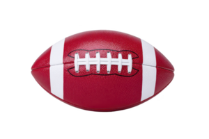 Red American football with white laces and stripes is isolated on transparency background. png
