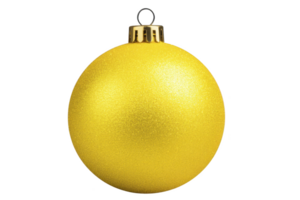 Shiny yellow Christmas ornament with metallic cap and loop for hanging, perfect for festive decorations and adding touch of elegance to holiday decor png