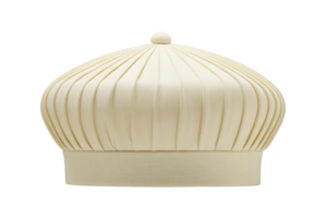 Cream colored pleated hat with rounded top and smooth band, showcasing elegant craftsmanship and classic design png