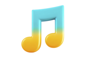 Colorful 3D music note icon with gradient from blue to yellow, symbolizing creativity and sound. glossy finish adds modern touch, perfect for digital media themes png