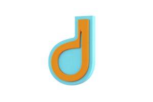3D abstract design features stylized lowercase letter d with vibrant orange outline and light blue interior, creating modern and playful visual effect png