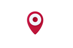 Red map pin icon with white circle in center, symbolizing location or navigation. design is simple and modern, often used in digital maps and applications to indicate specific point of interest png