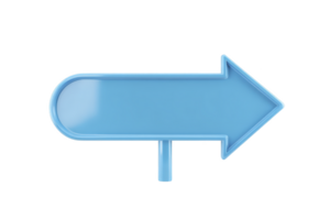 Blue 3D arrow sign pointing left with glossy finish, isolated on transparency background. arrow has modern design, suitable for navigation or direction purposes png