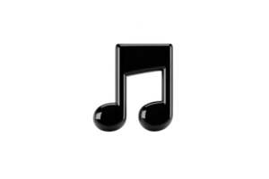 Glossy black musical note icon with reflective surface, symbolizing music and sound. design is simple and modern, suitable for digital media or music related content png