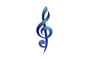 Blue treble clef symbol with gradient effect stands out against transparency background, representing music and creativity. design is sleek and modern, evoking sense of harmony png