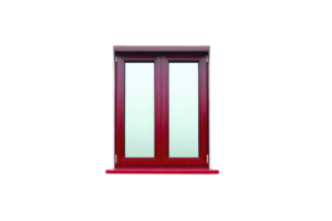 Red framed window with frosted glass panels stands isolated on transparency background, showcasing modern and sleek design. vibrant color adds bold touch to minimalist style png