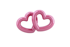 Two intertwined pink heart shapes symbolize love and connection, featuring glossy, reflective surface. hearts are positioned against plain background, emphasizing their romantic theme png