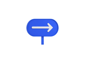Blue directional sign with white arrow pointing right, isolated on transparency background, symbolizing navigation or direction png