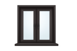Modern black framed window with frosted glass panels, providing privacy and sleek design. window features two handles for easy opening and closing, suitable for contemporary interiors png