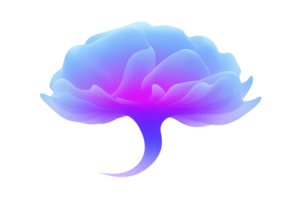 Vibrant, abstract illustration of brain with gradient of blue and purple hues, resembling blooming flower. design is modern and creative, evoking sense of innovation and imagination png