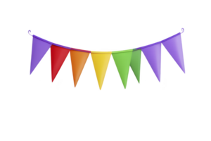 Colorful triangular pennant banner with vibrant rainbow colors, perfect for festive celebrations and parties. flags are arranged in cheerful sequence, creating lively atmosphere png