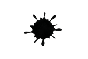 Black ink splatter with irregular edges on transparency background, creating bold and abstract design. splatter shape is organic and dynamic, adding sense of movement png
