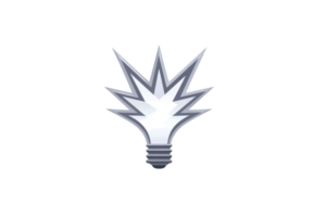 Stylized, abstract light bulb icon with sharp, angular edges and metallic appearance, symbolizing innovation and creativity. design is modern and dynamic png