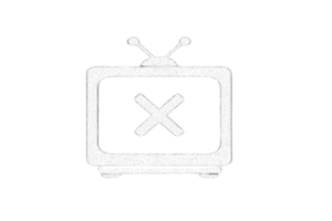 White retro television icon with X on screen, set against transparency background, symbolizes media error or broadcast interruption. design is simple and bold png