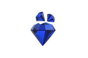Vibrant blue gemstone with faceted design, featuring large central gem and two smaller ones above it, set against plain background. gems have glossy, reflective surface png