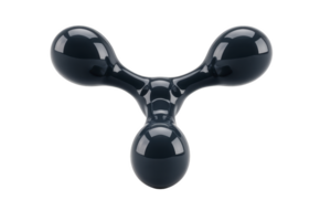 Sleek, black, three pronged fidget spinner with glossy finish, designed for stress relief and focus enhancement. Its modern, minimalist design makes it popular choice for all ages png