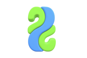 Vibrant 3D abstract shape featuring intertwined green and blue curves, creating playful and modern design. smooth, glossy texture adds dynamic and artistic touch png