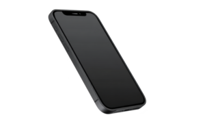 Sleek black smartphone with modern design is displayed against transparency background, showcasing its minimalist aesthetic and advanced technology png