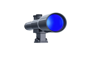 Sleek, modern telescope with blue lens, designed for stargazing and astronomical observations. compact design and adjustable mount make it ideal for both beginners and enthusiasts png