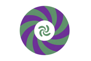 colorida, abstrato circular Projeto características alternando roxa e verde espiral padrões, criando dinâmico e vibrante visual efeito. central motivo acrescenta profundidade e intriga png