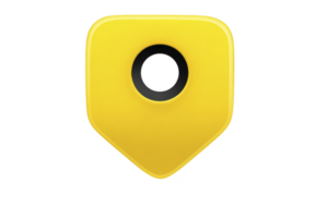 Yellow map pin icon with black center, symbolizing location or navigation, isolated on transparency background. design is simple and modern, suitable for digital interfaces png