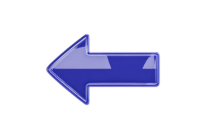 Glossy blue arrow pointing left, with shiny and reflective surface, symbolizing direction or navigation. arrow is isolated transparency background, emphasizing its vibrant color and sleek design png