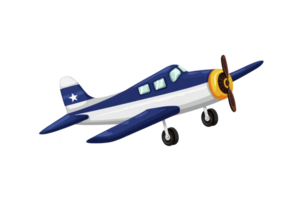 Blue and white vintage propeller airplane with star on tail is depicted in cartoon style, showcasing nostalgic and playful design png
