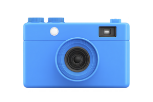 Blue vintage style camera with large lens and viewfinder, evoking sense of nostalgia and creativity. camera simple design and vibrant color make it visually appealing png