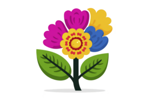 Vibrant illustration of colorful flower bouquet with pink, yellow, and blue petals, and green leaves, creating cheerful and lively design png