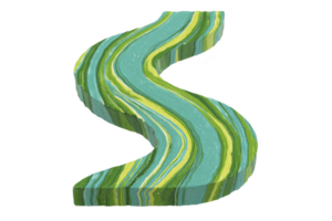Colorful, abstract sculpture shaped like dollar sign features swirling green and blue patterns, creating dynamic and artistic representation of currency png