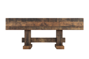 Rustic wooden table with sturdy design, featuring natural wood finish and rectangular shape, perfect for dining or as statement piece in living space png