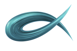 Dynamic, swirling blue abstract shape with smooth, metallic texture, resembling stylized brushstroke or wave, set against transparent background png
