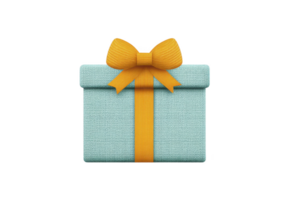 Beautifully wrapped gift box with yellow ribbon and bow, perfect for celebrations and special occasions. box is textured and has light blue color, adding touch of elegance png