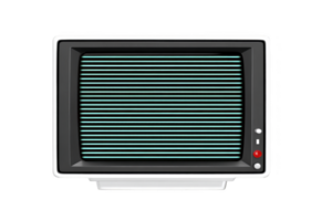 Retro style television with square screen and horizontal lines evokes nostalgia. design features black frame with white border and red button, reminiscent of vintage electronics png
