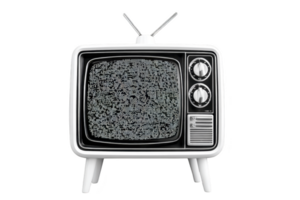Vintage television with static on screen, featuring retro design with dials and antenna, evokes nostalgia. classic style and monochrome display highlight its historical charm png
