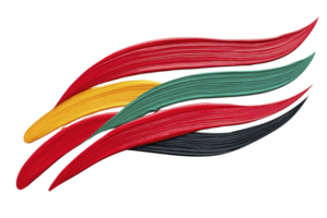 Colorful abstract brushstrokes in red, yellow, green, and black create dynamic, flowing design. vibrant colors and sweeping lines evoke sense of movement and creativity png