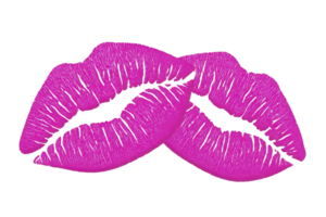 Two bright pink lipstick marks overlap, creating bold and playful design. vibrant color and texture suggest fun, expressive style, perfect for fashion or beauty themes png