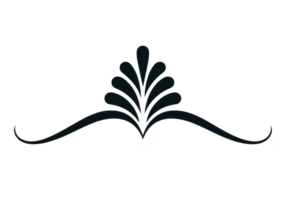 Decorative black flourish design with elegant curves and symmetrical elements, perfect for invitations or ornamental borders. design features central motif with flowing lines png