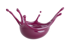 Vibrant splash of purple liquid captured mid air, creating artistic and dynamic shape against transparency background. fluid motion and glossy texture add sense of energy and creativity png