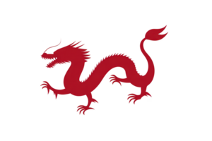 Red dragon silhouette with fierce expression and intricate details symbolizes power and mystery. dragon elongated body and sharp claws add to its mythical allure png