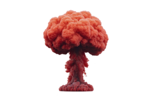 Large, dramatic red explosion cloud resembling mushroom shape, isolated on transparency background, evokes sense of power and intensity. vibrant color and form suggest powerful blast or eruption png