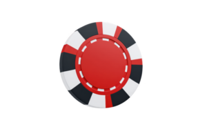 Red and black poker chip with white border is depicted, symbolizing gambling and casino games. chip is isolated on transparency background, emphasizing its design and color contrast png