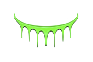 Vibrant green slime drips in curved, smile like shape against transparency background, creating playful and eerie effect. glossy texture and bright color add dynamic, eye catching element png