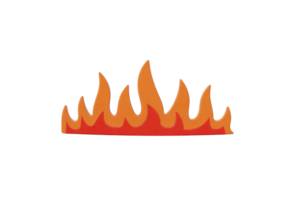 Stylized illustration of vibrant orange and red flame with transparency background, conveying warmth and energy. flame dynamic shape suggests movement and intensity png