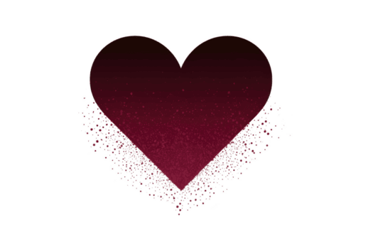 hart vormig ontwerp met helling van zwart naar diep rood, omringd door verstrooiing van wit deeltjes, creëert opvallend en emotioneel zichtbaar effect png