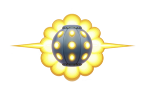 Futuristic spherical device with glowing yellow lights emits bright, radiant energy burst, creating dynamic and powerful visual effect png