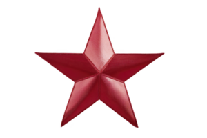 Shiny red five pointed star with metallic texture, often used as decorative element or symbol. star vibrant color and sleek design make it eye catching and versatile png