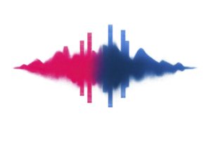 Vibrant soundwave illustration with red and blue gradients, symbolizing audio or music visualization. abstract design features dynamic, energetic feel, perfect for creative projects png