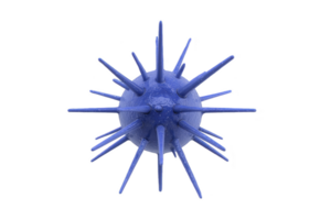 3D rendering of blue spiky virus particle, resembling microscopic organism with protruding spikes, isolated on transparency background. image conveys sense of scientific exploration png